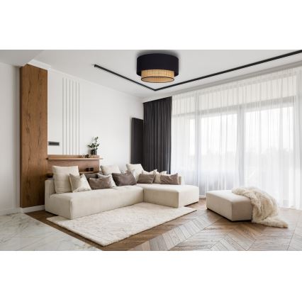 Duolla - Kattovalo BOHO 1xE27/15W/230V halkaisija 45 cm musta/rottinki