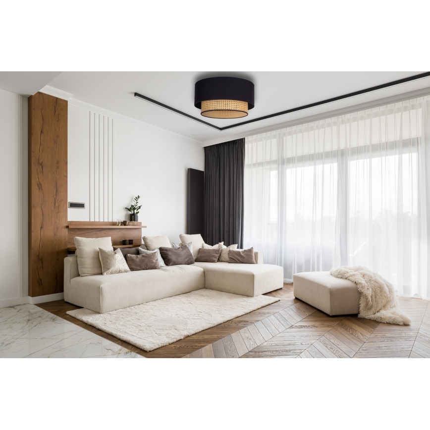 Duolla - Kattovalo BOHO 1xE27/15W/230V halkaisija 45 cm musta/rottinki