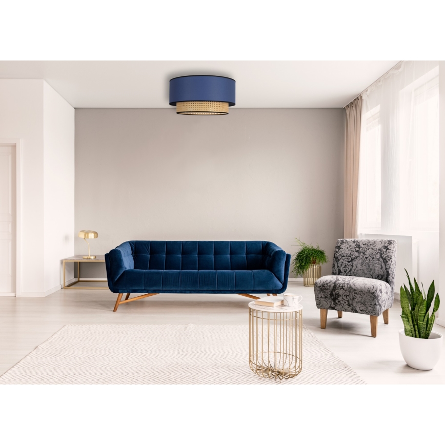 Duolla - Kattovalo BOHO 1xE27/15W/230V halkaisija 45 cm sininen/rottinki