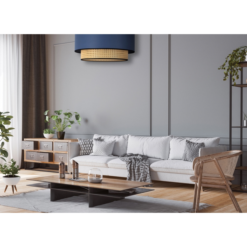 Duolla - Kattovalo BOHO 1xE27/15W/230V halkaisija 45 cm sininen/rottinki
