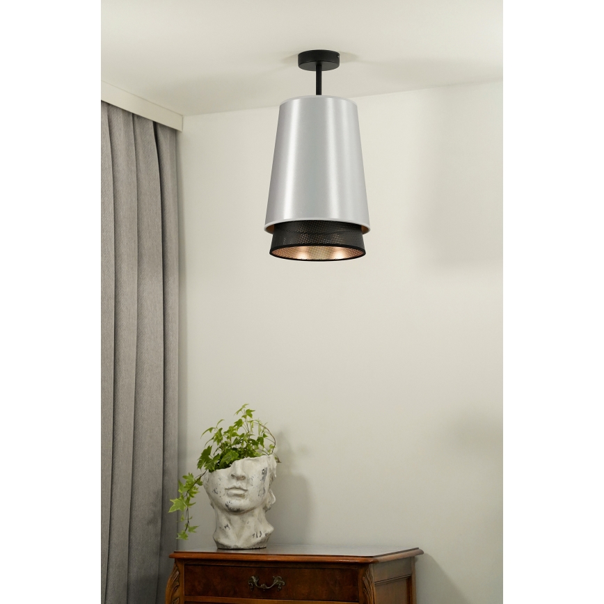 Duolla - Kiinteä kattokruunu BELL SHINY 1xE27/15W/230V halkaisija 25 cm hopea/musta