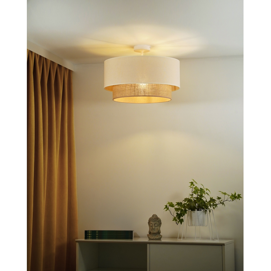 Duolla - Kiinteä kattokruunu BOHO 1xE27/15W/230V halkaisija 45 cm kerma/ruskea