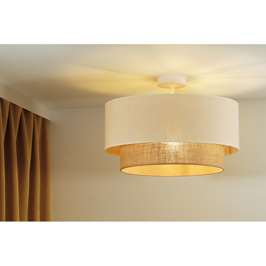 Duolla - Kiinteä kattokruunu BOHO 1xE27/15W/230V halkaisija 45 cm kerma/ruskea