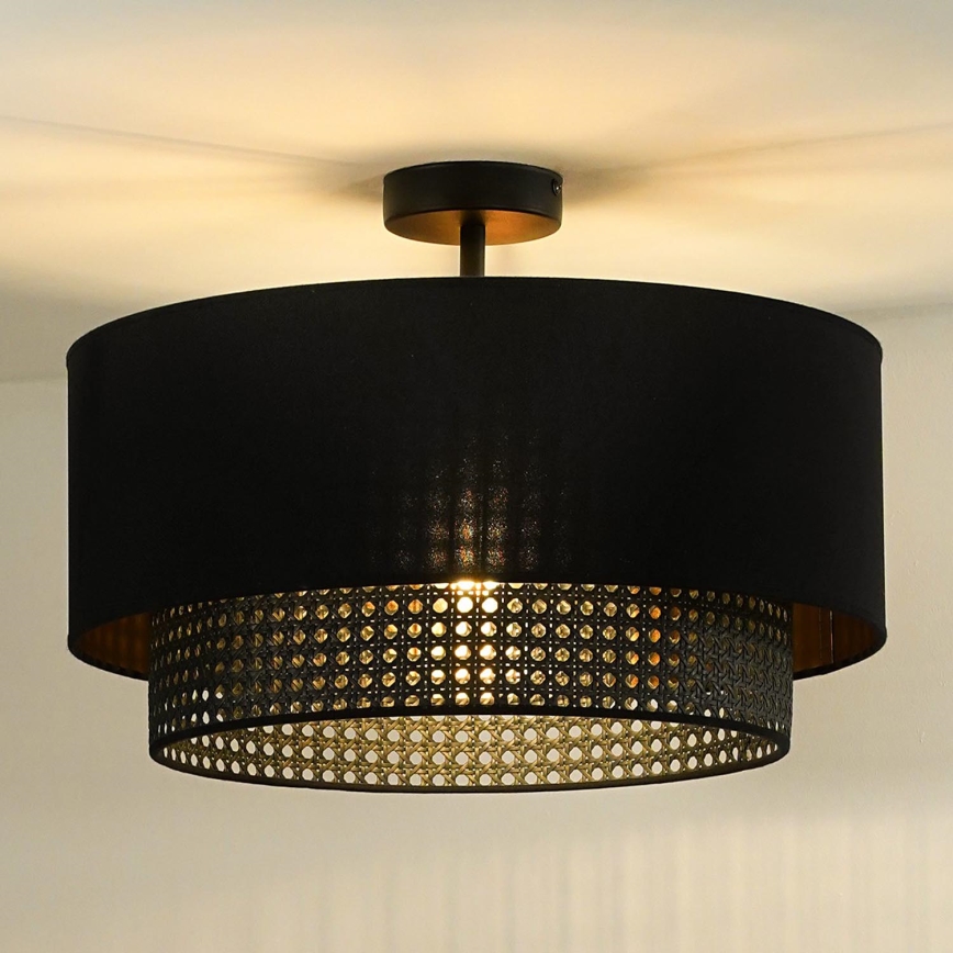 Duolla - Kiinteä kattokruunu BOHO RATTAN 1xE27/15W/230V halkaisija 45 cm musta