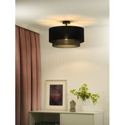 Duolla - Kiinteä kattokruunu BOHO RATTAN 1xE27/15W/230V halkaisija 45 cm musta