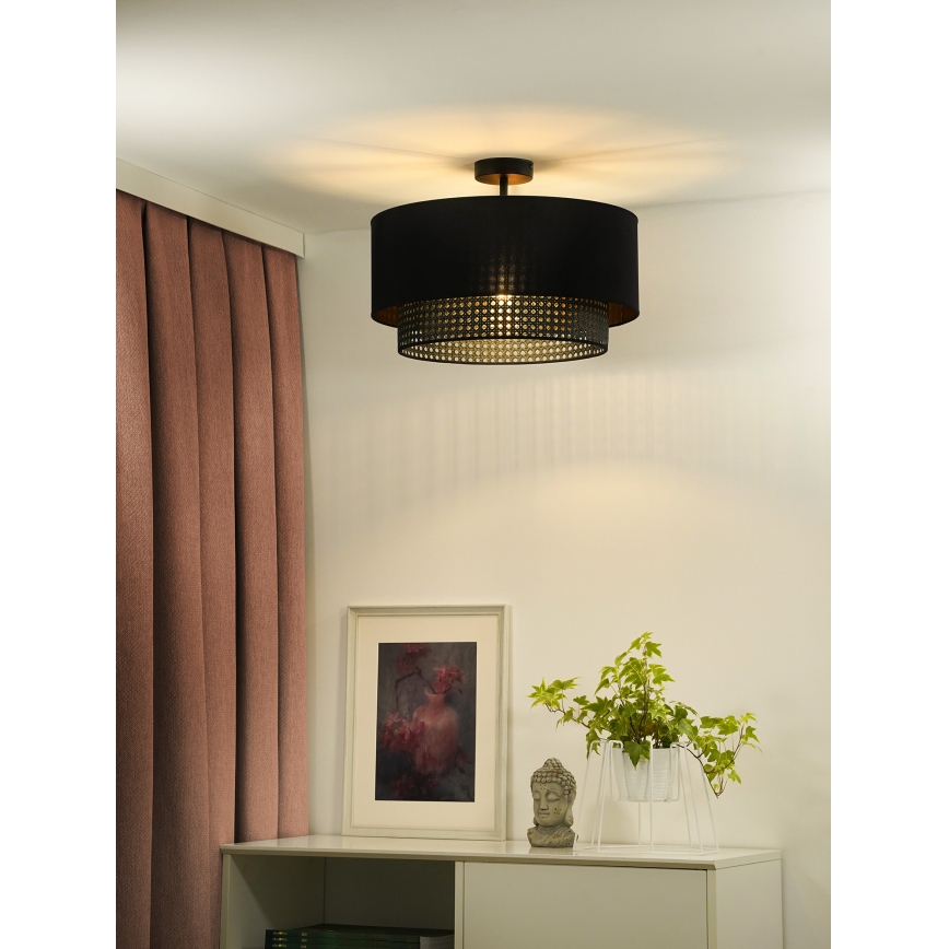 Duolla - Kiinteä kattokruunu BOHO RATTAN 1xE27/15W/230V halkaisija 45 cm musta