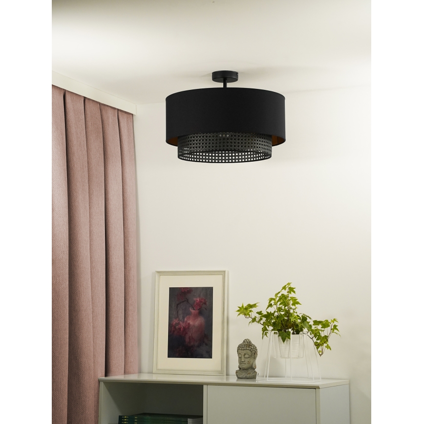 Duolla - Kiinteä kattokruunu BOHO RATTAN 1xE27/15W/230V halkaisija 45 cm musta