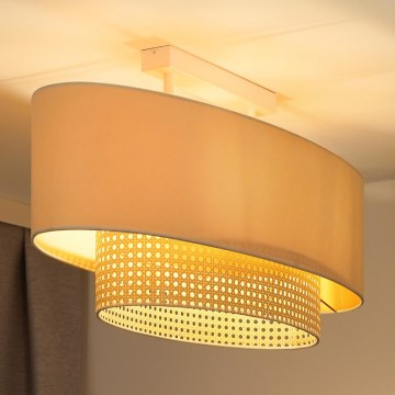 Duolla - Kiinteä kattokruunu DOUBLE OVAL RATTAN 2xE27/15W/230V kerma/rottinki