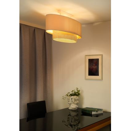 Duolla - Kiinteä kattokruunu DOUBLE OVAL RATTAN 2xE27/15W/230V kerma/rottinki