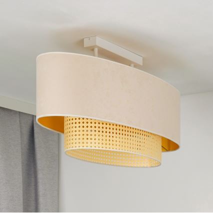 Duolla - Kiinteä kattokruunu DOUBLE OVAL RATTAN 2xE27/15W/230V kerma/rottinki