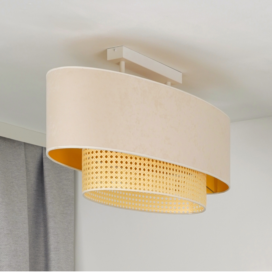 Duolla - Kiinteä kattokruunu DOUBLE OVAL RATTAN 2xE27/15W/230V kerma/rottinki