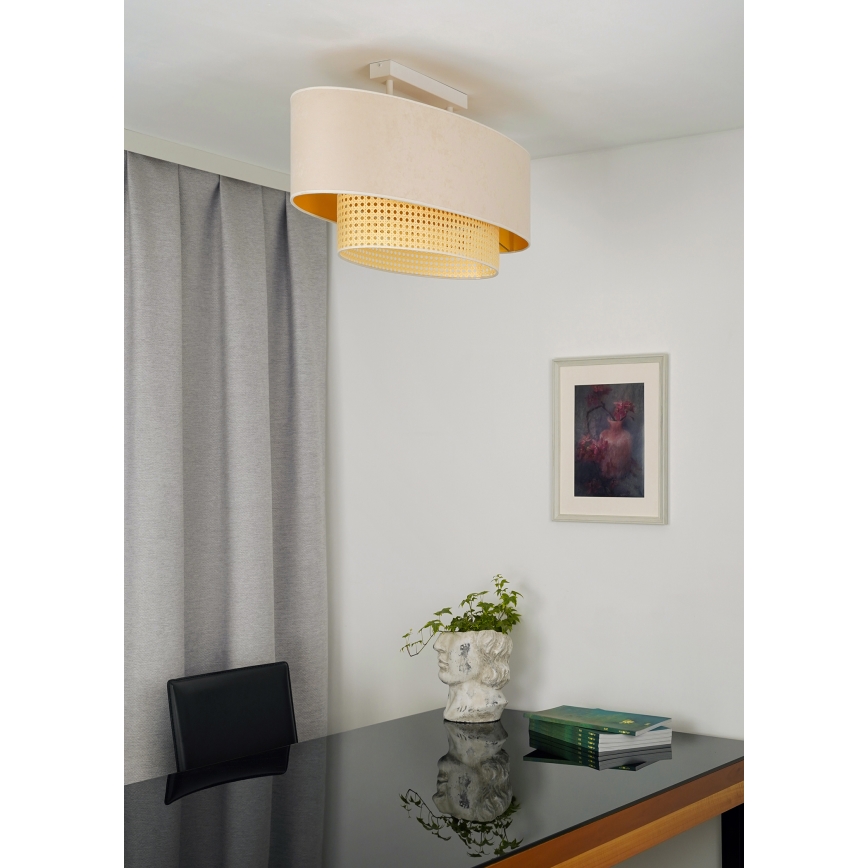 Duolla - Kiinteä kattokruunu DOUBLE OVAL RATTAN 2xE27/15W/230V kerma/rottinki