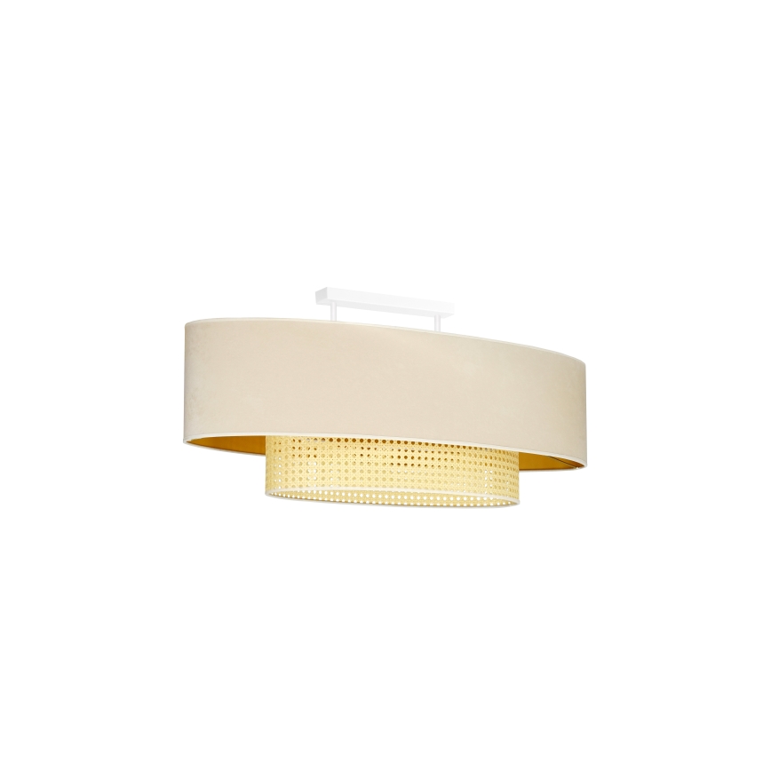 Duolla - Kiinteä kattokruunu DOUBLE OVAL RATTAN 2xE27/15W/230V kerma/rottinki