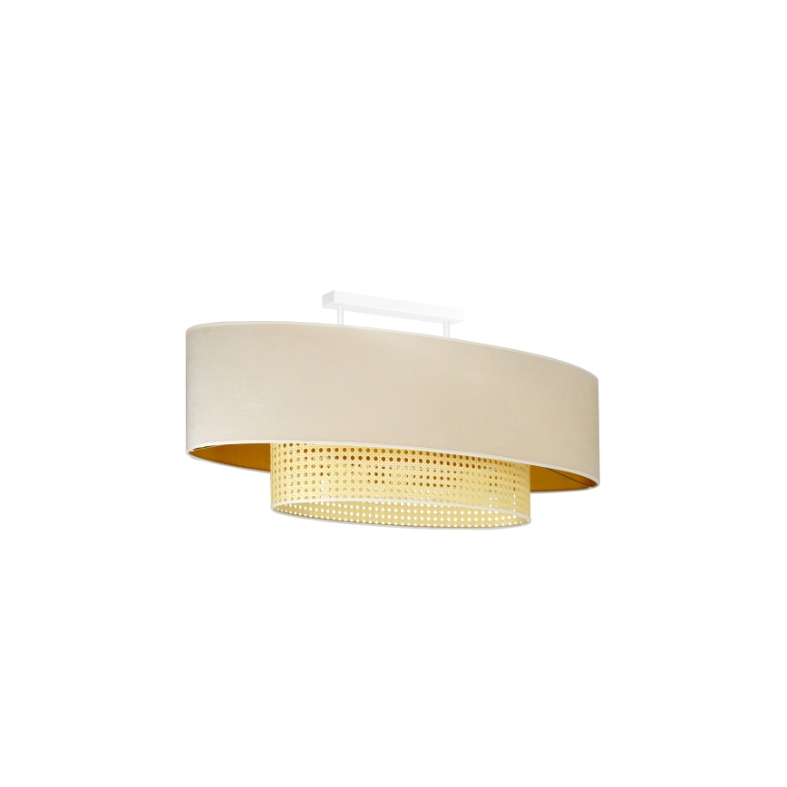 Duolla - Kiinteä kattokruunu DOUBLE OVAL RATTAN 2xE27/15W/230V kerma/rottinki