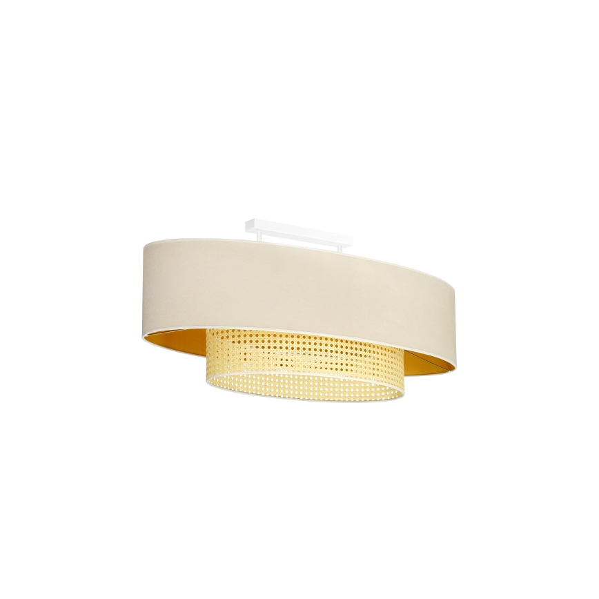 Duolla - Kiinteä kattokruunu DOUBLE OVAL RATTAN 2xE27/15W/230V kerma/rottinki