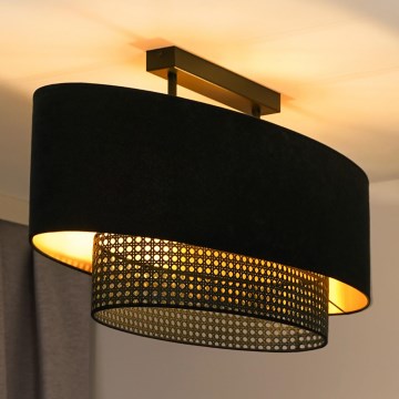 Duolla - Kiinteä kattokruunu DOUBLE OVAL RATTAN 2xE27/15W/230V musta/rottinki