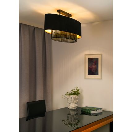 Duolla - Kiinteä kattokruunu DOUBLE OVAL RATTAN 2xE27/15W/230V musta/rottinki