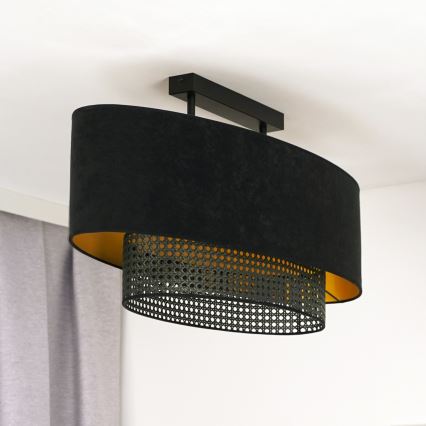 Duolla - Kiinteä kattokruunu DOUBLE OVAL RATTAN 2xE27/15W/230V musta/rottinki
