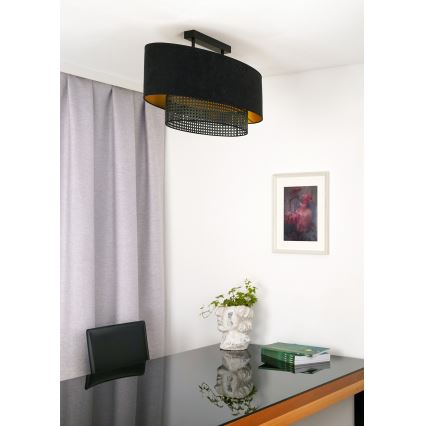 Duolla - Kiinteä kattokruunu DOUBLE OVAL RATTAN 2xE27/15W/230V musta/rottinki