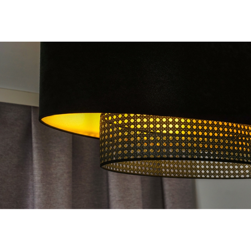 Duolla - Kiinteä kattokruunu DOUBLE OVAL RATTAN 2xE27/15W/230V musta/rottinki