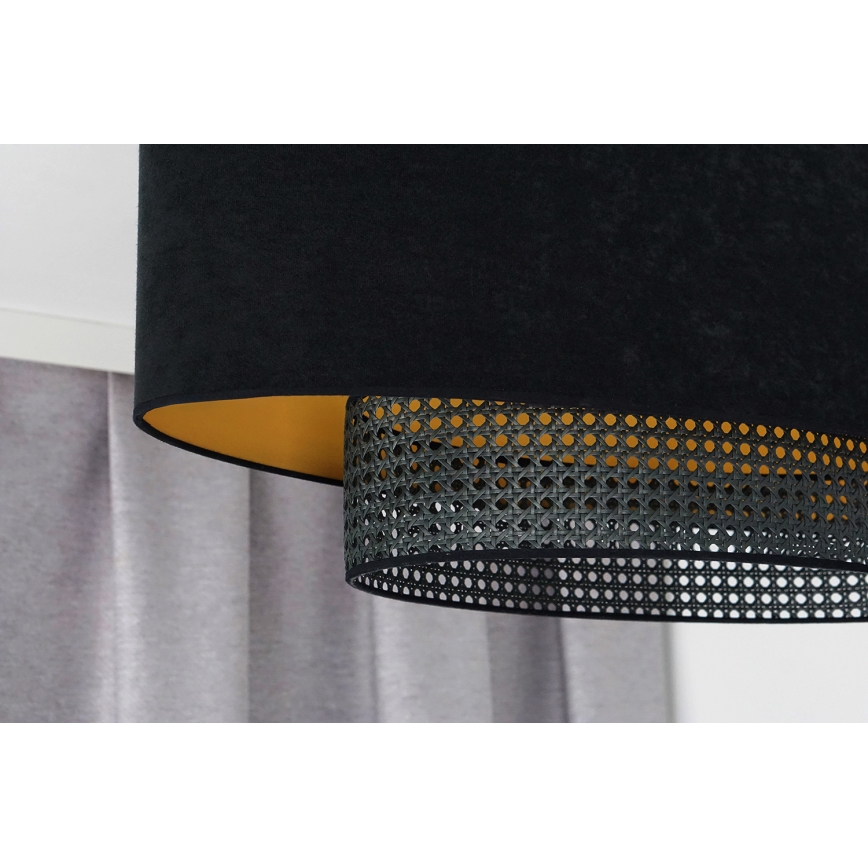 Duolla - Kiinteä kattokruunu DOUBLE OVAL RATTAN 2xE27/15W/230V musta/rottinki