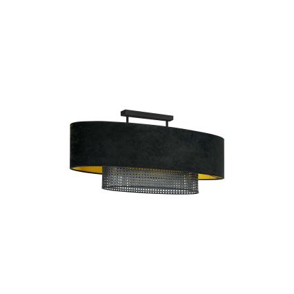 Duolla - Kiinteä kattokruunu DOUBLE OVAL RATTAN 2xE27/15W/230V musta/rottinki