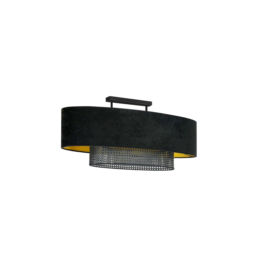 Duolla - Kiinteä kattokruunu DOUBLE OVAL RATTAN 2xE27/15W/230V musta/rottinki