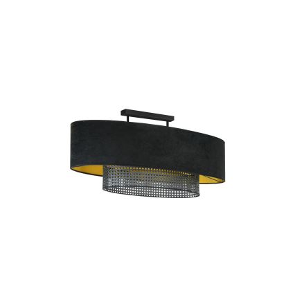 Duolla - Kiinteä kattokruunu DOUBLE OVAL RATTAN 2xE27/15W/230V musta/rottinki
