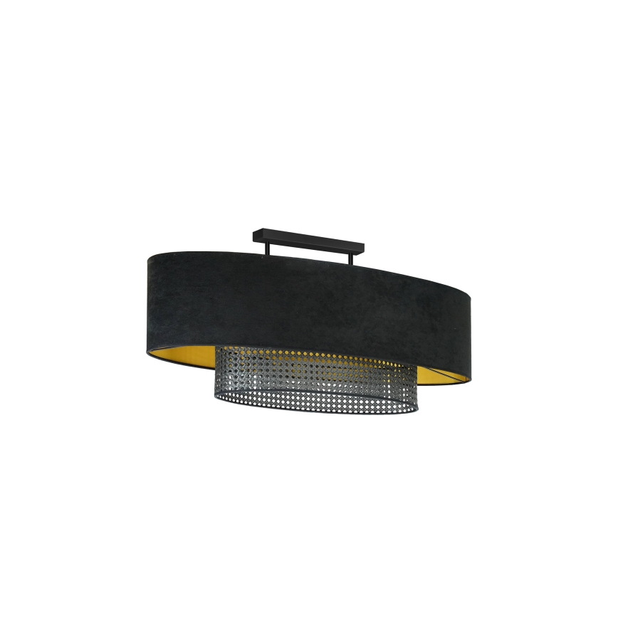 Duolla - Kiinteä kattokruunu DOUBLE OVAL RATTAN 2xE27/15W/230V musta/rottinki
