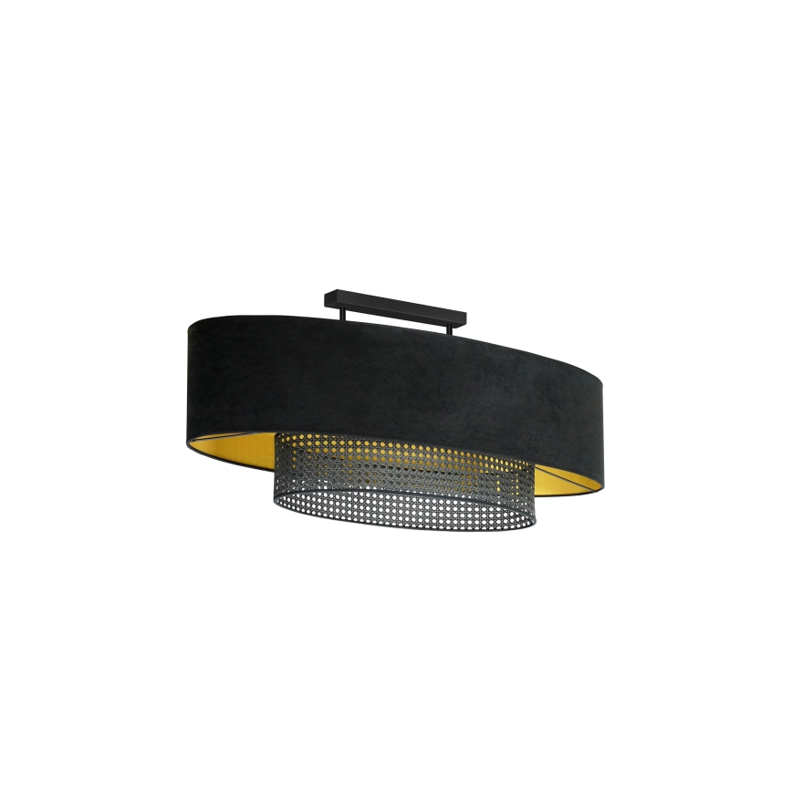 Duolla - Kiinteä kattokruunu DOUBLE OVAL RATTAN 2xE27/15W/230V musta/rottinki