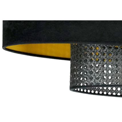 Duolla - Kiinteä kattokruunu DOUBLE OVAL RATTAN 2xE27/15W/230V musta/rottinki