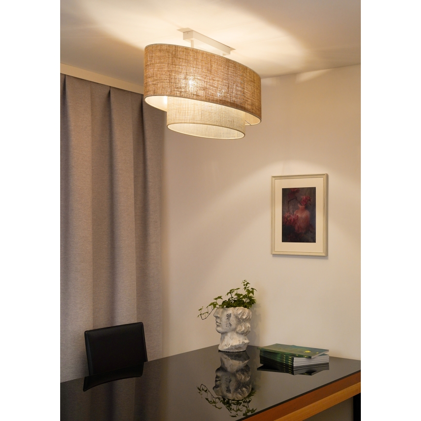 Duolla - Kiinteä kattokruunu DOUBLE OVAL YUTE 2xE27/15W/230V ruskea/kerma