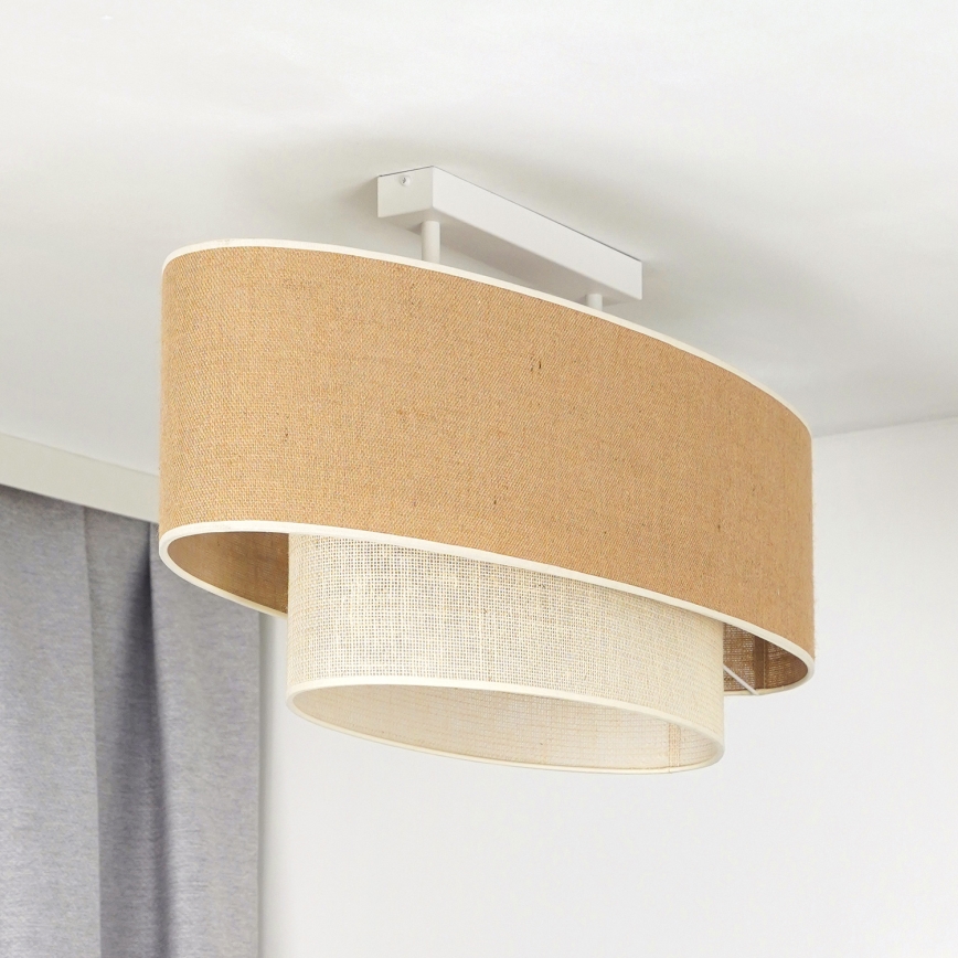 Duolla - Kiinteä kattokruunu DOUBLE OVAL YUTE 2xE27/15W/230V ruskea/kerma