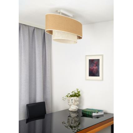 Duolla - Kiinteä kattokruunu DOUBLE OVAL YUTE 2xE27/15W/230V ruskea/kerma