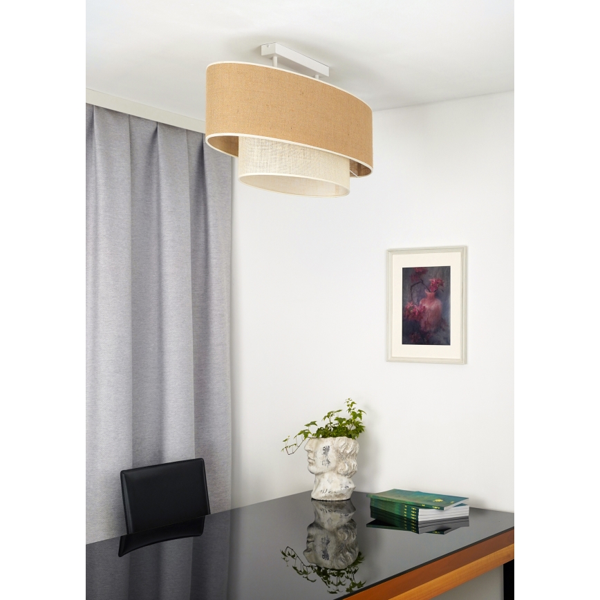 Duolla - Kiinteä kattokruunu DOUBLE OVAL YUTE 2xE27/15W/230V ruskea/kerma