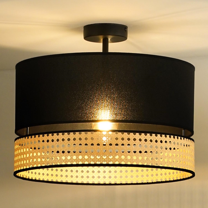 Duolla - Kiinteä kattokruunu DOUBLE RATTAN 1xE27/15W/230V halkaisija 40 cm musta/beige