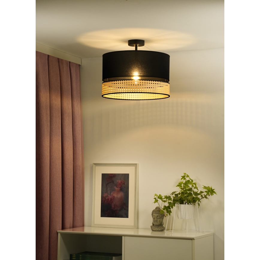Duolla - Kiinteä kattokruunu DOUBLE RATTAN 1xE27/15W/230V halkaisija 40 cm musta/beige