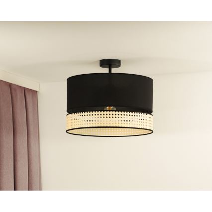 Duolla - Kiinteä kattokruunu DOUBLE RATTAN 1xE27/15W/230V halkaisija 40 cm musta/beige