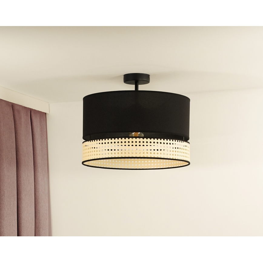 Duolla - Kiinteä kattokruunu DOUBLE RATTAN 1xE27/15W/230V halkaisija 40 cm musta/beige