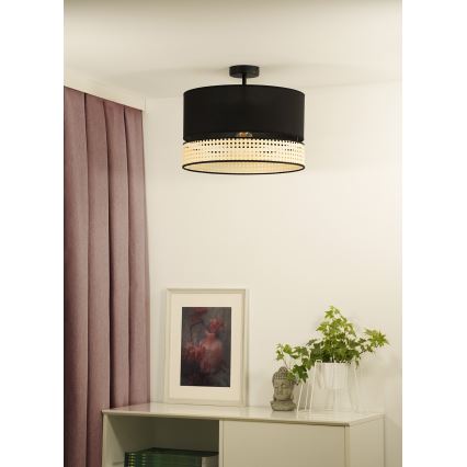 Duolla - Kiinteä kattokruunu DOUBLE RATTAN 1xE27/15W/230V halkaisija 40 cm musta/beige