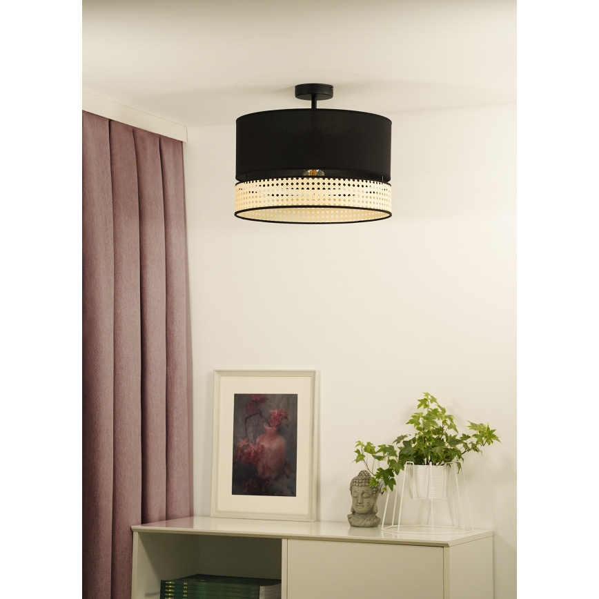 Duolla - Kiinteä kattokruunu DOUBLE RATTAN 1xE27/15W/230V halkaisija 40 cm musta/beige