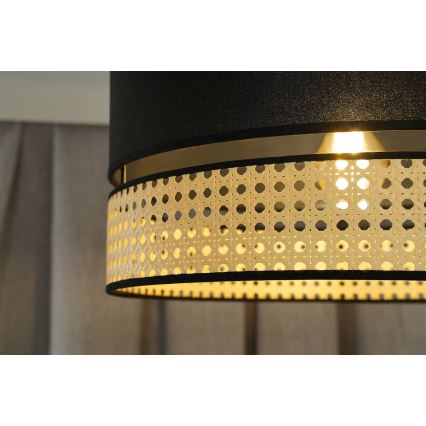 Duolla - Kiinteä kattokruunu DOUBLE RATTAN 1xE27/15W/230V halkaisija 40 cm musta/beige
