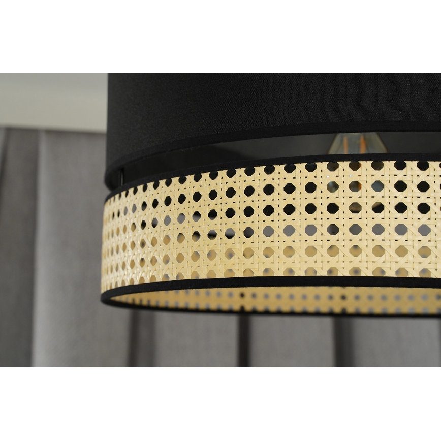 Duolla - Kiinteä kattokruunu DOUBLE RATTAN 1xE27/15W/230V halkaisija 40 cm musta/beige