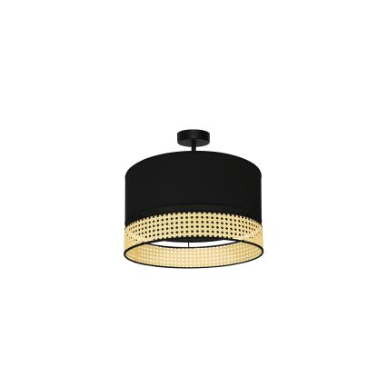 Duolla - Kiinteä kattokruunu DOUBLE RATTAN 1xE27/15W/230V halkaisija 40 cm musta/beige
