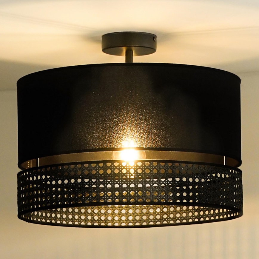 Duolla - Kiinteä kattokruunu DOUBLE RATTAN 1xE27/15W/230V halkaisija 40 cm musta