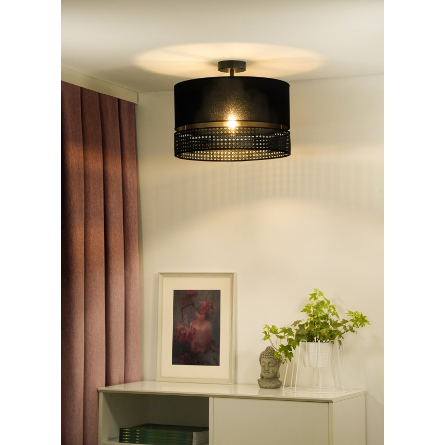 Duolla - Kiinteä kattokruunu DOUBLE RATTAN 1xE27/15W/230V halkaisija 40 cm musta