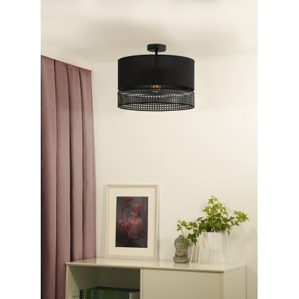 Duolla - Kiinteä kattokruunu DOUBLE RATTAN 1xE27/15W/230V halkaisija 40 cm musta