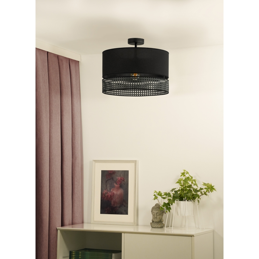 Duolla - Kiinteä kattokruunu DOUBLE RATTAN 1xE27/15W/230V halkaisija 40 cm musta