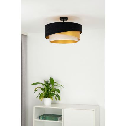 Duolla - Kiinteä kattokruunu KOBO 1xE27/15W/230V halkaisija 45 cm musta/kulta/kerma