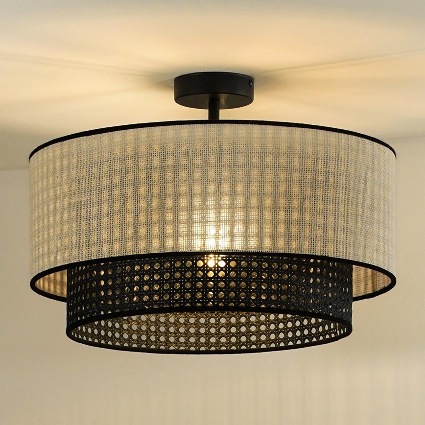 Duolla - Kiinteä kattokruunu RATTAN YUTE 1xE27/15W/230V halkaisija 45 cm kerma/musta